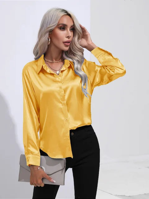 Blouse Élégante A Boutons Pour Femmes | Manches Longues Coupe Détendue