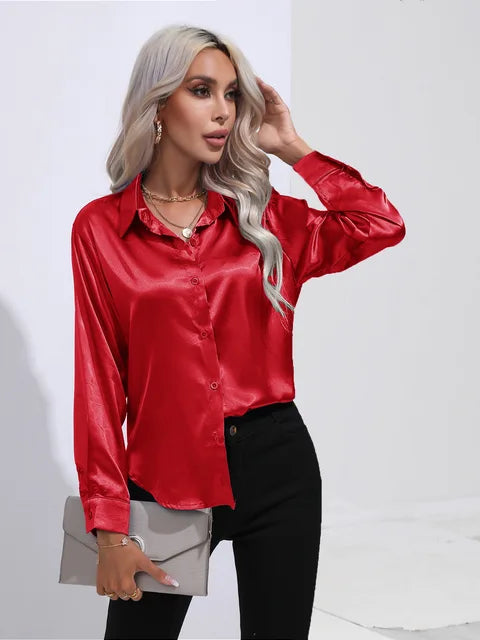 Blouse Élégante A Boutons Pour Femmes | Manches Longues Coupe Détendue