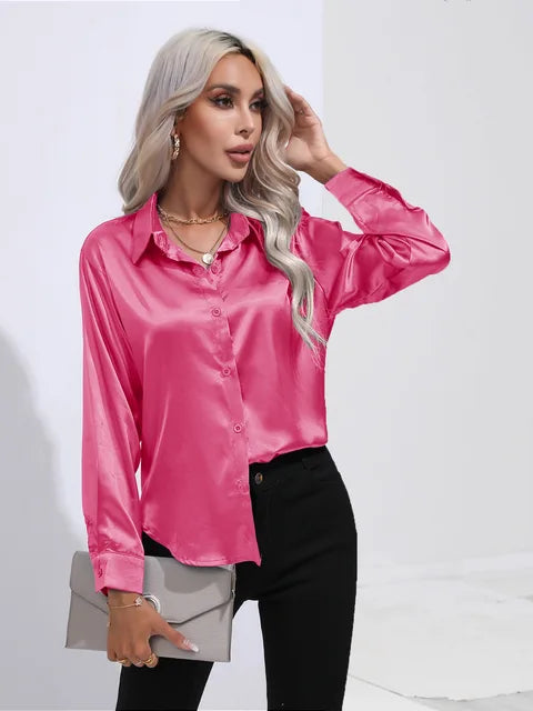 Blouse Élégante A Boutons Pour Femmes | Manches Longues Coupe Détendue