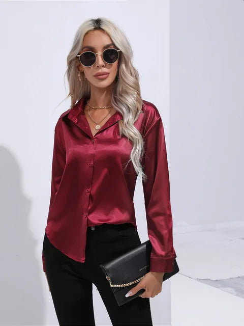 Blouse Élégante A Boutons Pour Femmes | Manches Longues Coupe Détendue