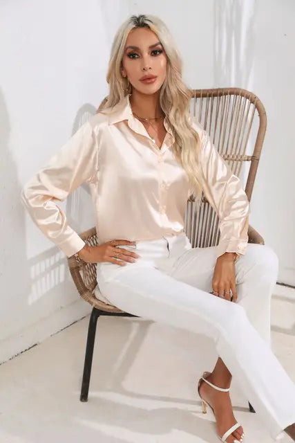 Blouse Élégante A Boutons Pour Femmes | Manches Longues Coupe Détendue