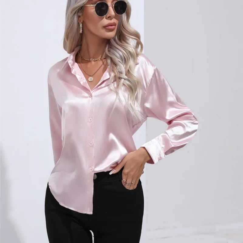 Blouse Élégante A Boutons Pour Femmes | Manches Longues Coupe Détendue