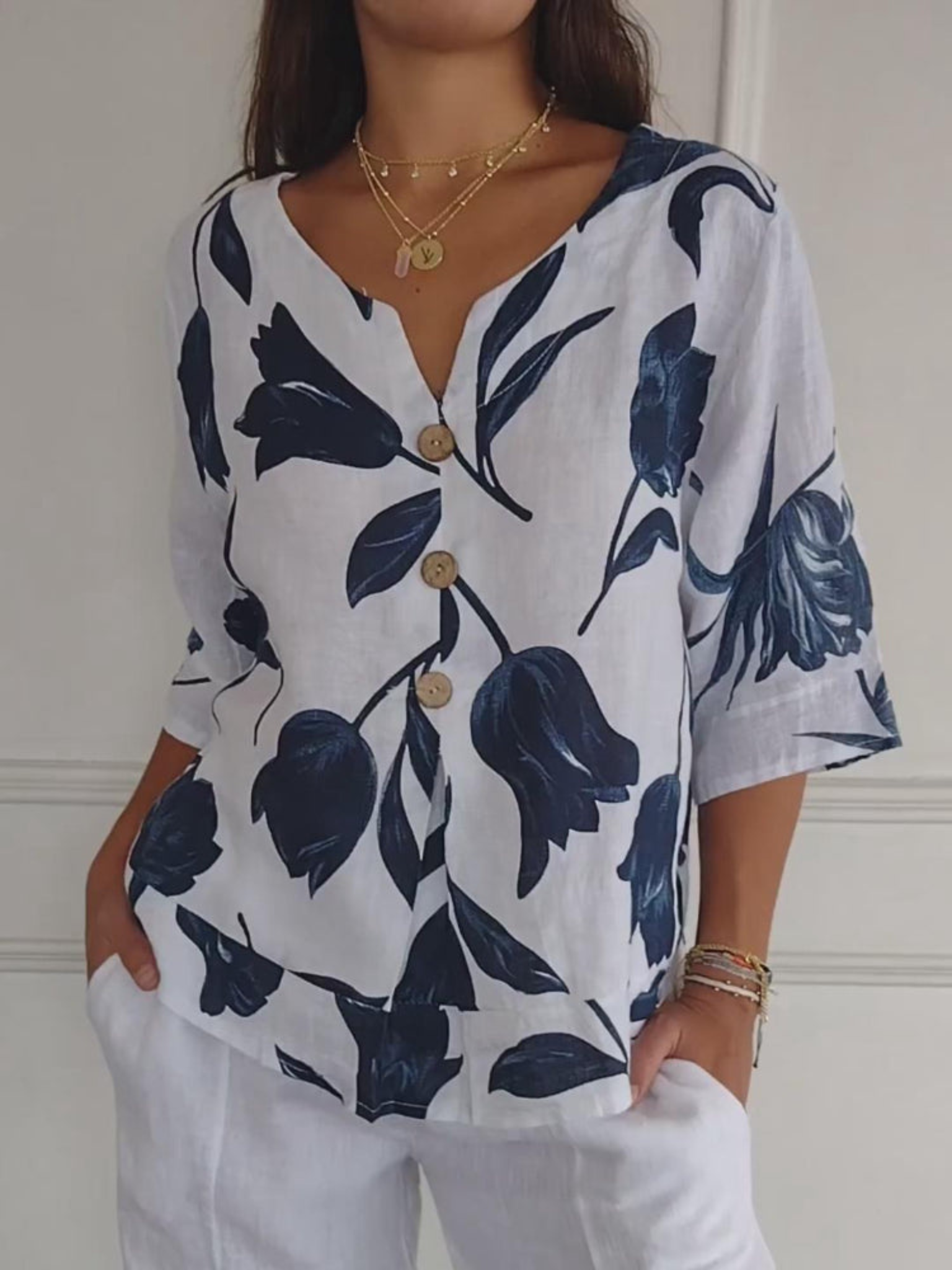 Blouse Boutonnée A Motif Floral Pour Femmes | Élégante