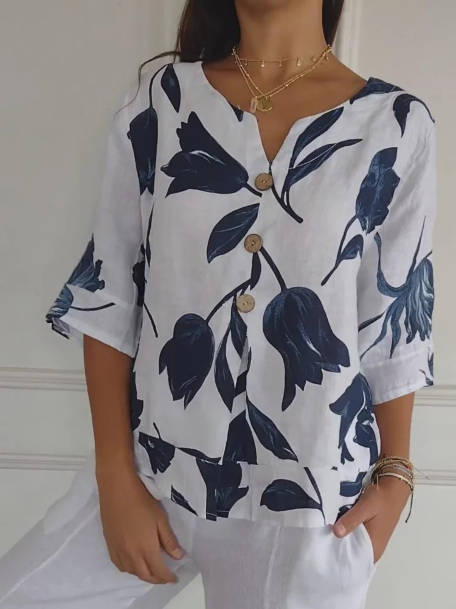 Blouse Boutonnée A Motif Floral Pour Femmes | Élégante