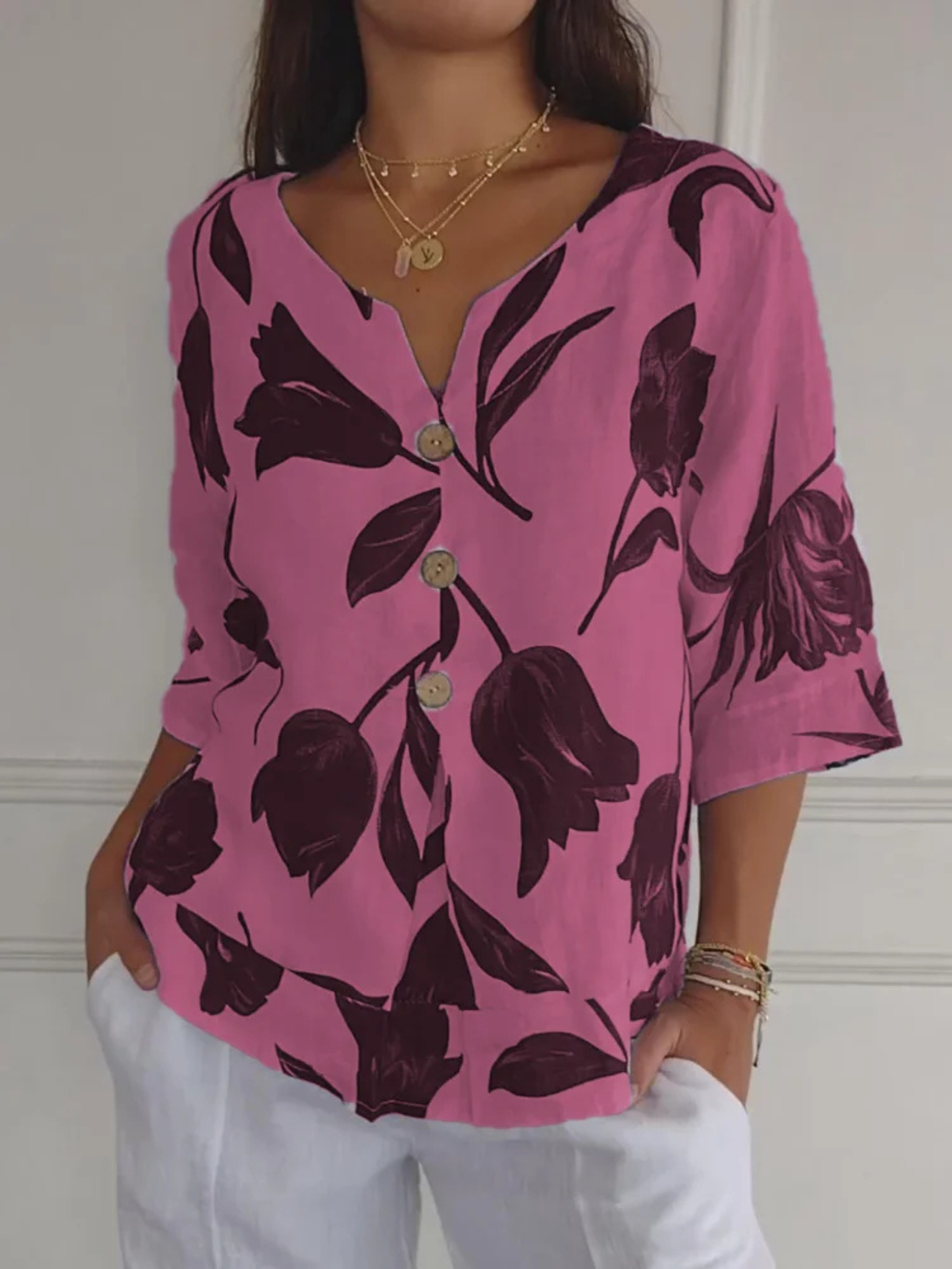 Blouse Boutonnée A Motif Floral Pour Femmes | Élégante