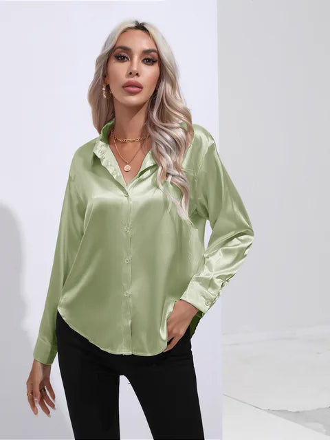 Blouse Élégante A Boutons Pour Femmes | Manches Longues Coupe Détendue
