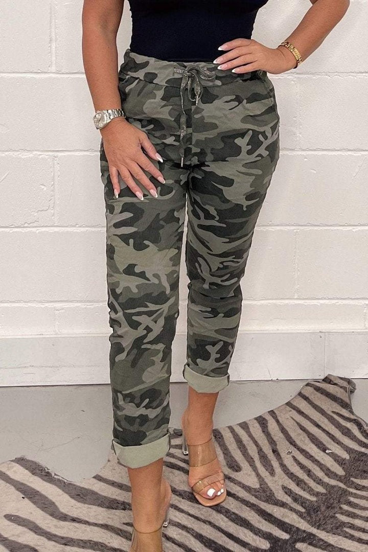 Womens Casual Leopard Print Trousers | Cuffed