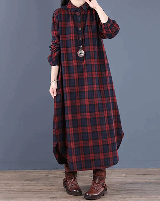 Women’s Stylish Plaid Shirt Dress | Long