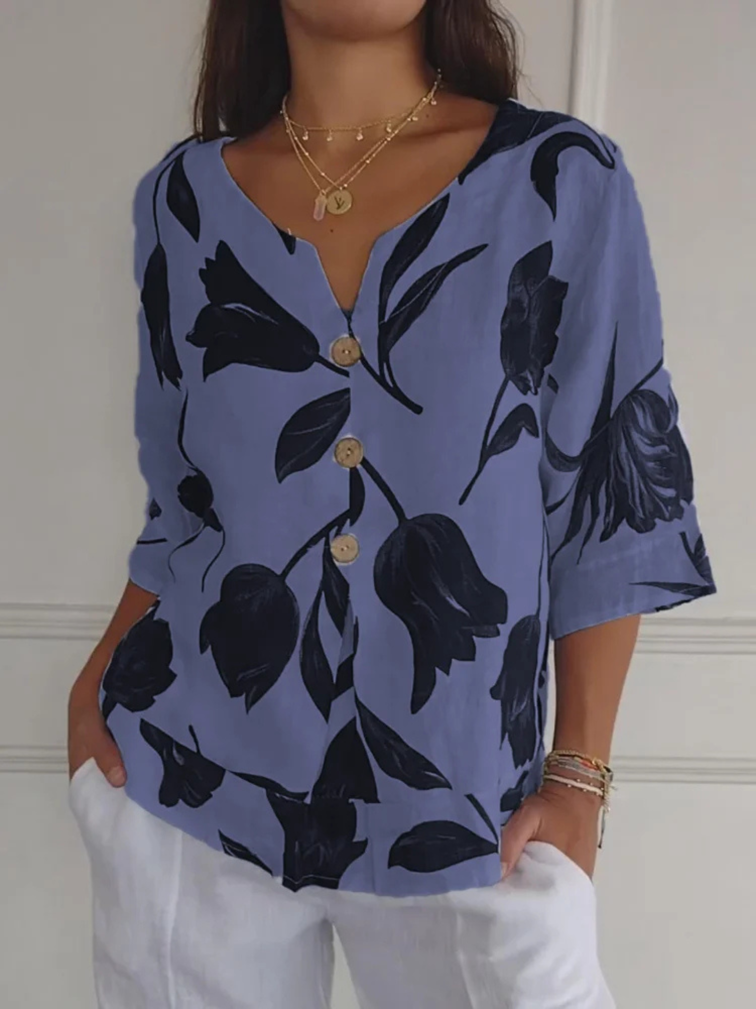 Blouse Boutonnée A Motif Floral Pour Femmes | Élégante