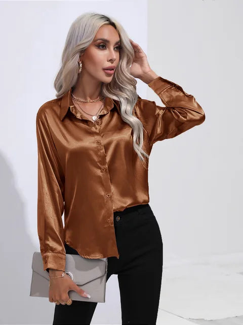 Blouse Élégante A Boutons Pour Femmes | Manches Longues Coupe Détendue