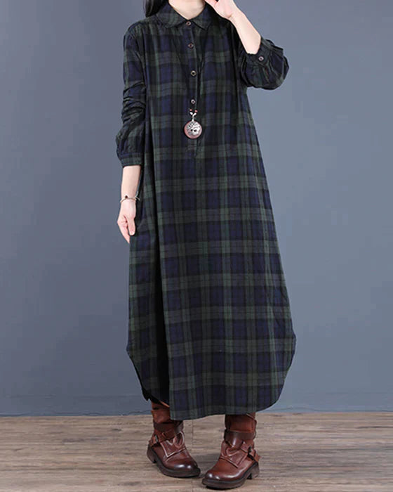 Women’s Stylish Plaid Shirt Dress | Long