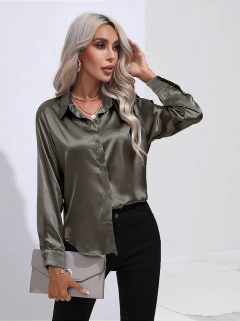 Blouse Élégante A Boutons Pour Femmes | Manches Longues Coupe Détendue