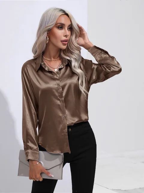 Blouse Élégante A Boutons Pour Femmes | Manches Longues Coupe Détendue