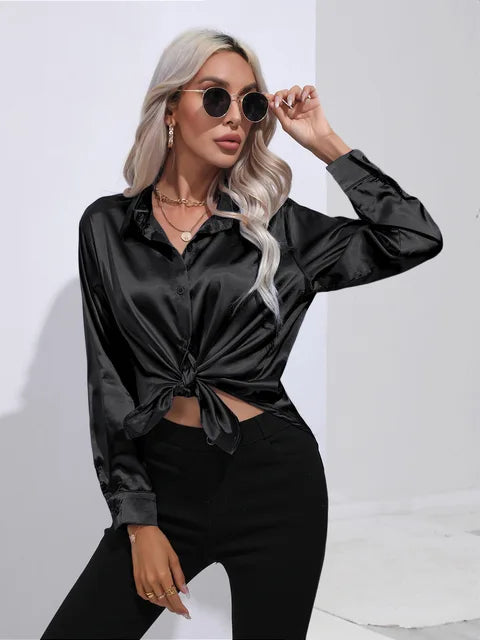 Blouse Élégante A Boutons Pour Femmes | Manches Longues Coupe Détendue