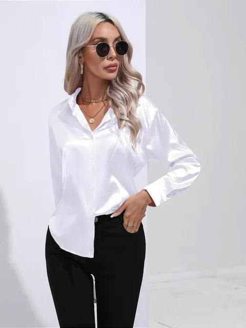 Blouse Élégante A Boutons Pour Femmes | Manches Longues Coupe Détendue