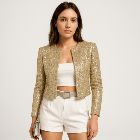 Veste de Soirée Courte à Sequins Brillants | Glamour et Structurée