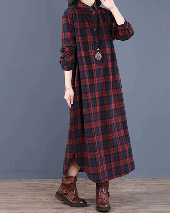 Women’s Stylish Plaid Shirt Dress | Long