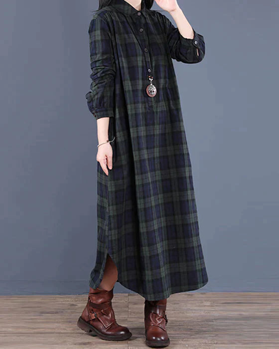 Women’s Stylish Plaid Shirt Dress | Long