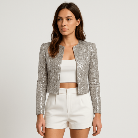 Veste de Soirée Courte à Sequins Brillants | Glamour et Structurée